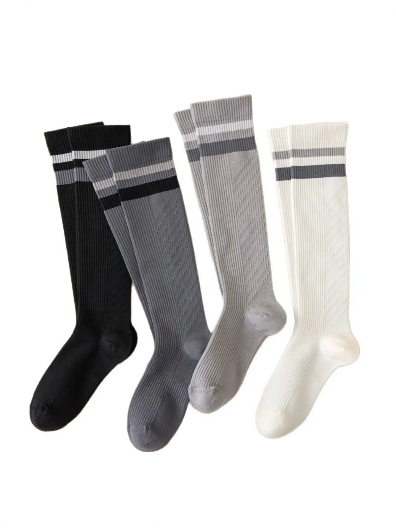 4 Pairs Unisex Knee-High Gradient Compression Socks, Ideal for Running, Cycling, Fitness Training, Comfortable and Durable