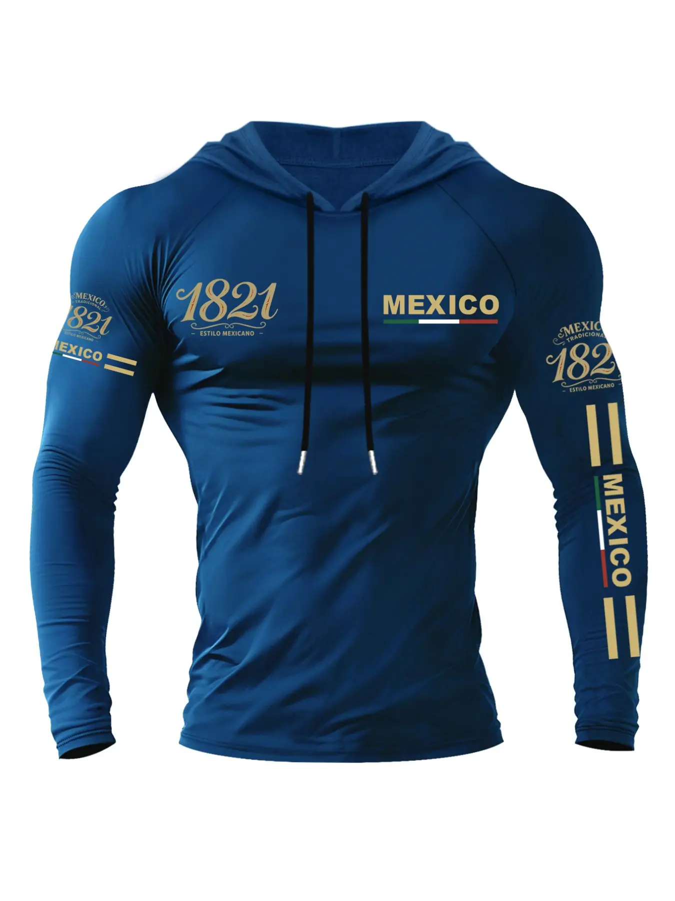 Men's Bestselling Hooded Long Sleeve T-Shirt, Tops, Graphic Letter Mexican Eagle Print, Casual Daily Wear, Fashion Outdoor Clothing