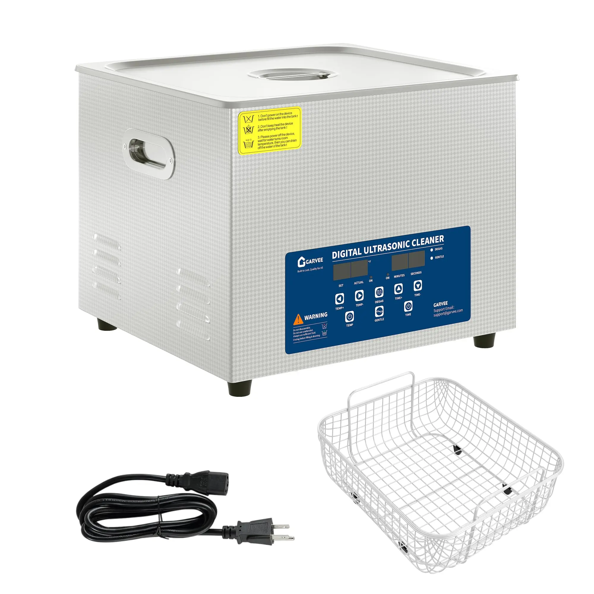 Professional Ultrasonic Cleaner for Labs & Industry - Large Stainless Steel Tank, 40kHz, Digital Timer, Heated, Basket Included, FCC/CE/RoHS Certified - Ideal for Jewelry, Dentures, Hospitals, Garages