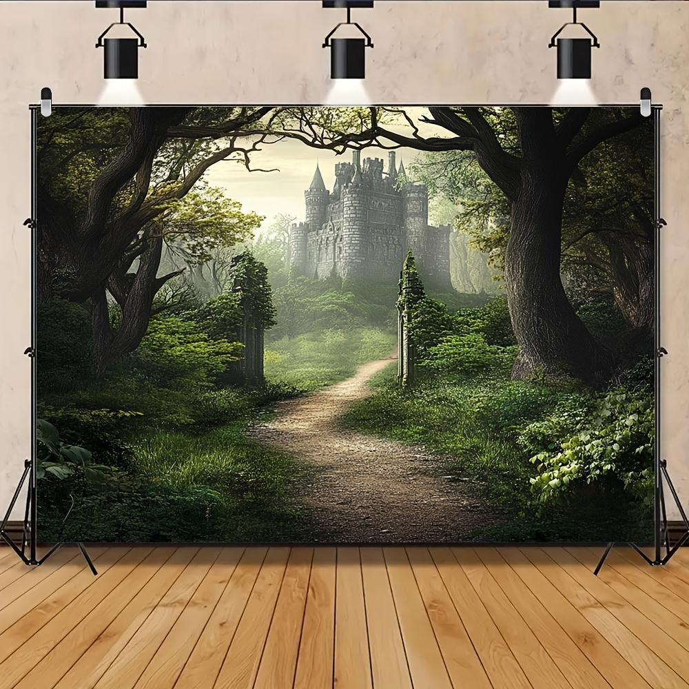 1pc 2D Flat Gothic Medieval Castle & Misty Forest Backdrop - Durable Polyester Banner in 3 (, , in) - Ideal for Room Decor & Themed Parties, Machine Washable, No Electricity Required