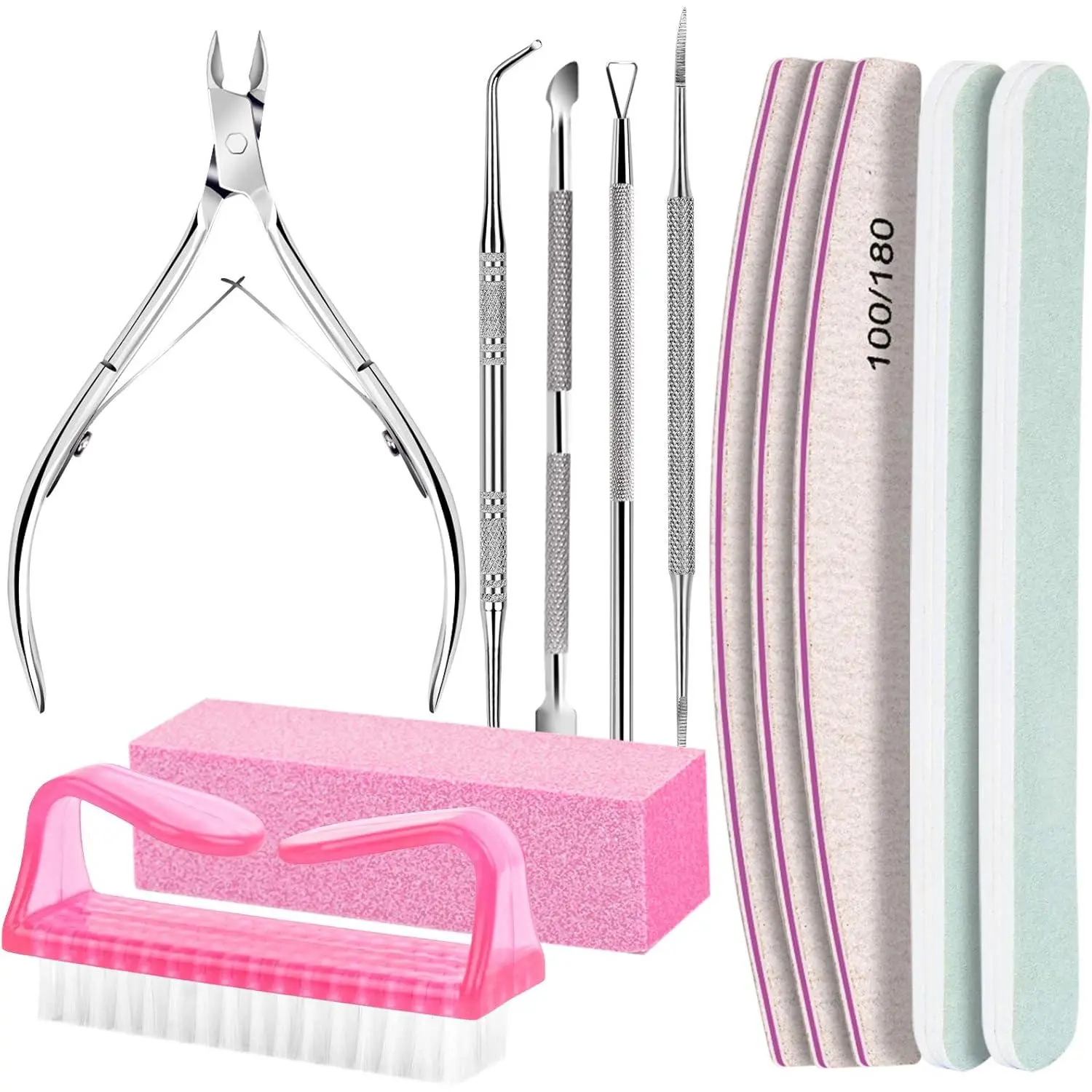 Nail Care Kit, Nail Files 100/180, Nail Buffer Block, Cuticle Nippers, Cuticle Trimmer, Cuticle Pusher, Nail Tools, Nail Kit, Pedicure & Manicure Tools, Nail Prep Kit, Manicure Kit for Women