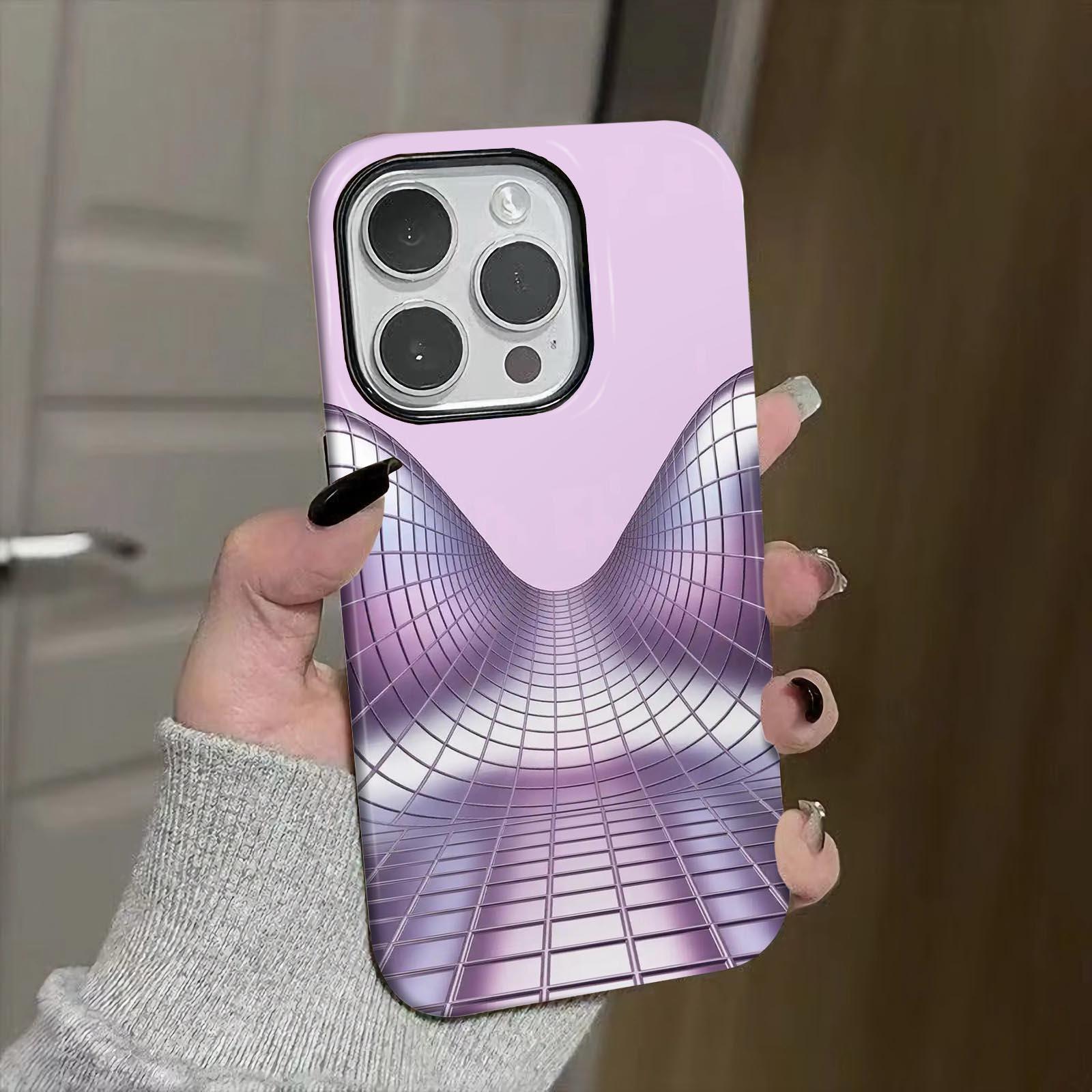 purple, grid, tunnel Soft And Hard Two-In-One Film Printed Full Pattern Case For IPhone 16 15 14 13 1211 Pro Max Plus Phone Case