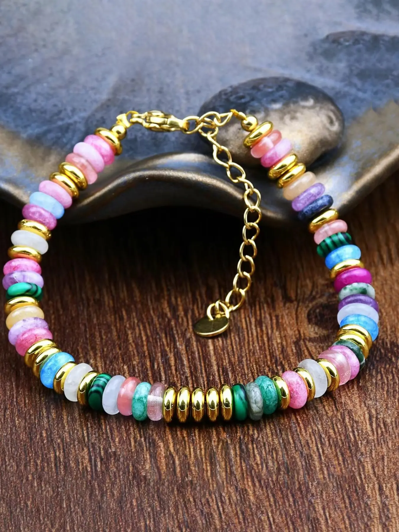 1 Piece 1 Piece Bohemian Style Colorful Artificial Crystal Bead Bracelet, Simple and Fashionable, Crystal Beaded Bracelet, Versatile Bracelet for Women's Leisure Vacation Parties (bead Color Arrangement Random)