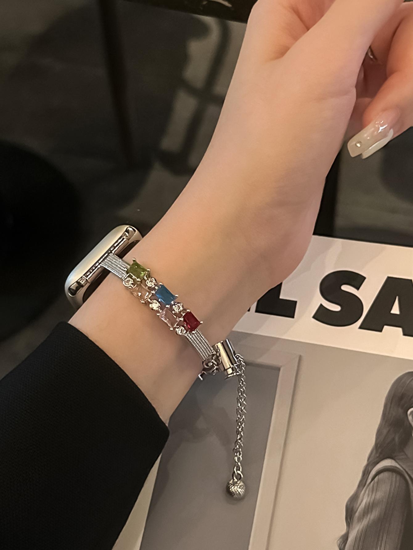 Candy Square Rhinestone Bracelet Watch Band, Stylish Strap Compatible With Apple Watch Series 4 5 6 7 8 9, Shiny Elegant Design For Women's Daily Wear