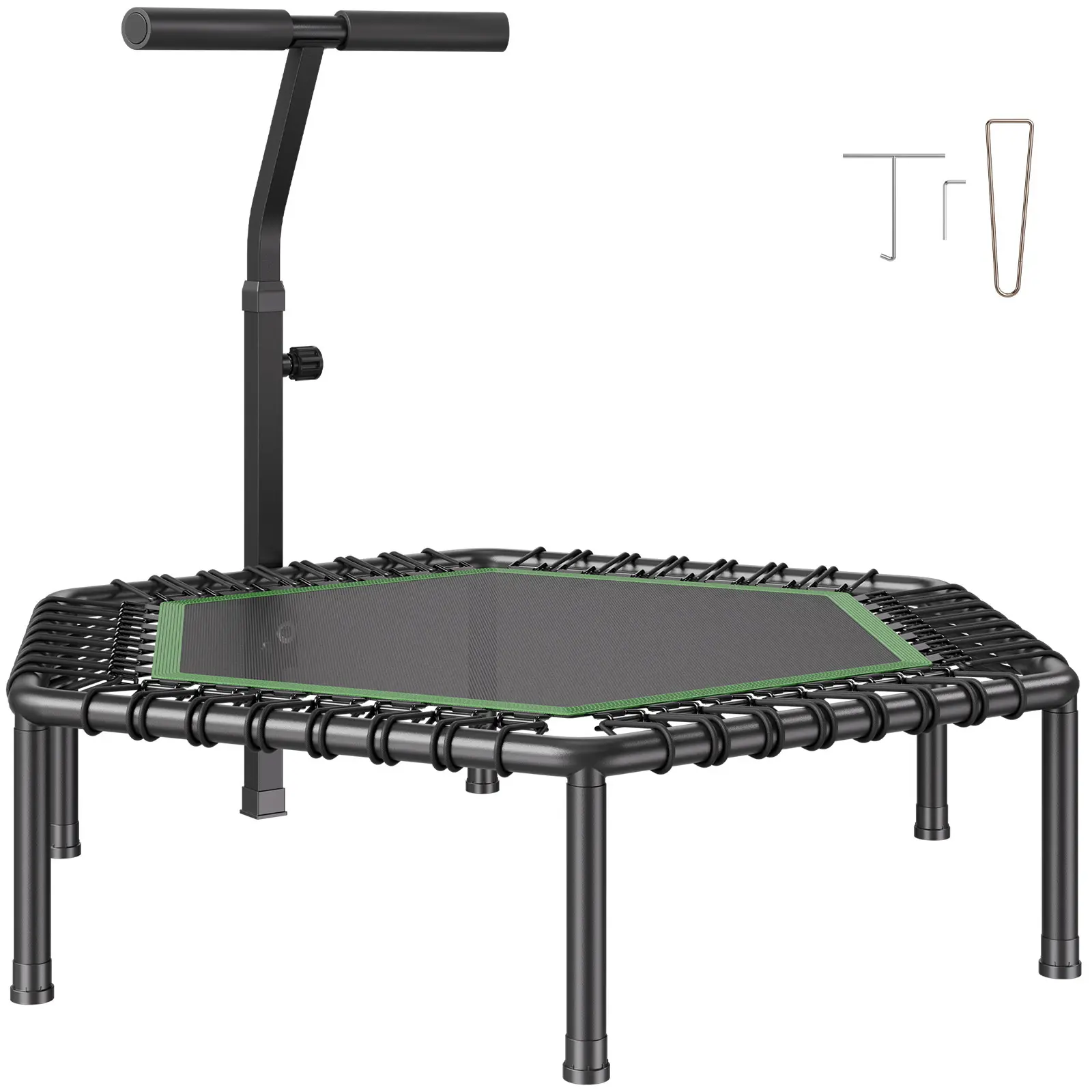 54.5 Inch Mini Trampoline, 450 lbs Max Load Fitness Rebounder, Stable & Quiet Small Trampoline with 3 Levels Height Adjustable & Foam Handle, Exercise Rebounder for Adults Indoor/Garden Workout