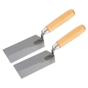 Set of 2 Steel Margin Trowels with Wooden Handles, Ideal for Professional Bricklaying And Concrete Tasks