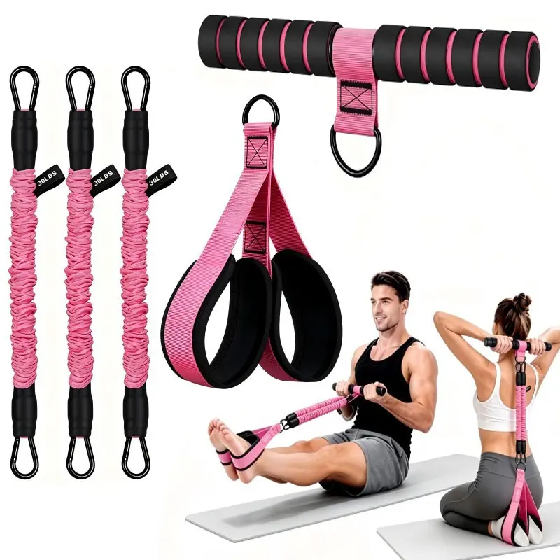 Multifunctional pedal resistance belt with handle, pedal puller, tension rope, sit-up auxiliary training stretching belt for full body training for abdominal arm leg waist workout Strength Training Band