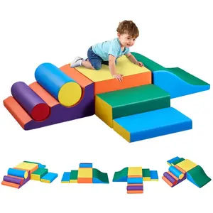VEVOR Climbing Toys, 5 - Piece Set, Foam Climbing Toys for Toddlers 6 Months to 3 Years Old, PU Leather Climbing Blocks, Indoor Climb and Crawl Activity Playset for Crawling Sliding, Easy to Clean