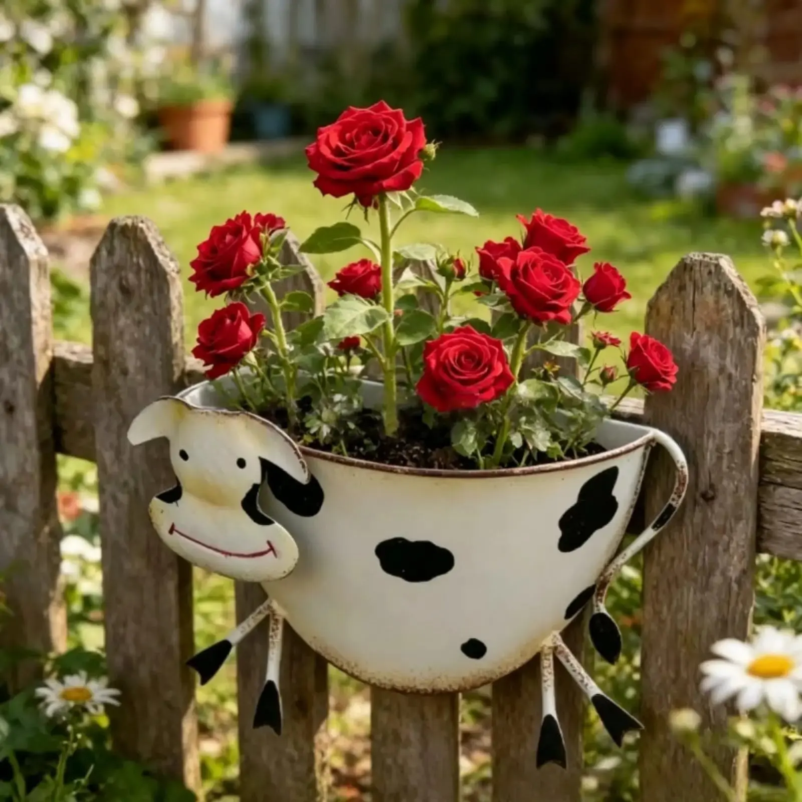 Cute Metal Cow Hanging Planter, Unique 8.3 Inch Flower Pot, Ideal for Indoor Outdoor Plants, Perfect for Balcony Garden Courtyard Decor