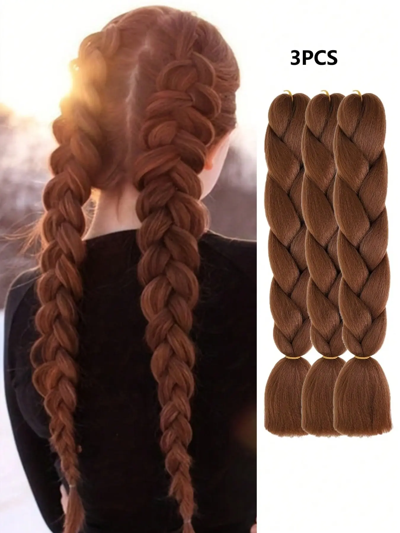 Braiding Hair Extension 24 Inch 3 Packs Synthetic Profession Jumbo Braid in Hair Extensions Chocolate Brown Colored Hair Extensions for Women Braiding