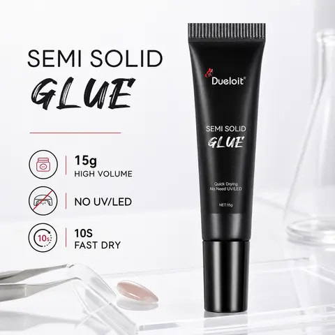 15g Semi Solid Nail Glue Sleek Black Tube Precision Nozzle Bubble-Free No UV 28Days Strong Waterproof for Press-On Nails Home DIY Manicure Nail Art Products