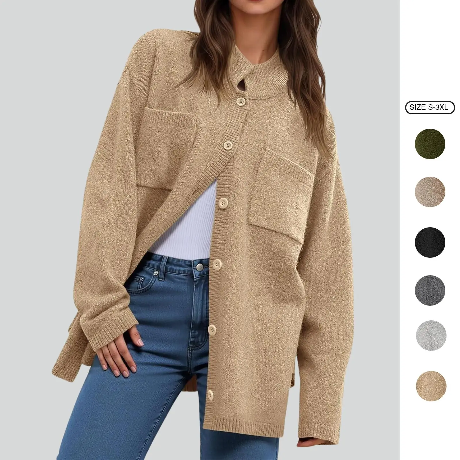 Imily Bela Women's Oversized Collared Cardigan - Button-Down, Long-Sleeve Knit Fall Sweater Jacket, Casual Women's Top
