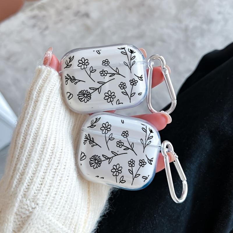 Springtime Flowers Pattern Protective Case for AirPods 4/3/2/1/Pro/Pro2 Soft TPU Earphone Cover, Transparent with Keychain