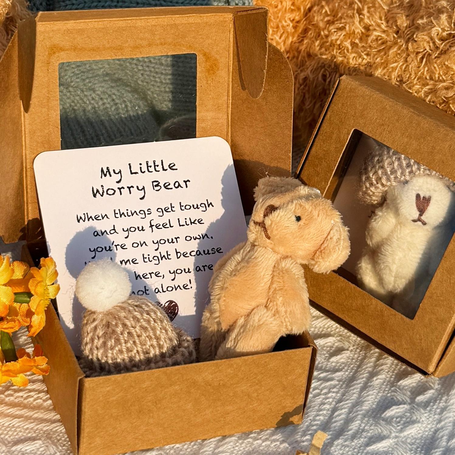Little Bear in Box, Gift Box Design, 1 Set Mini Plush Bear with Inspirational Card, Sympathy Gift