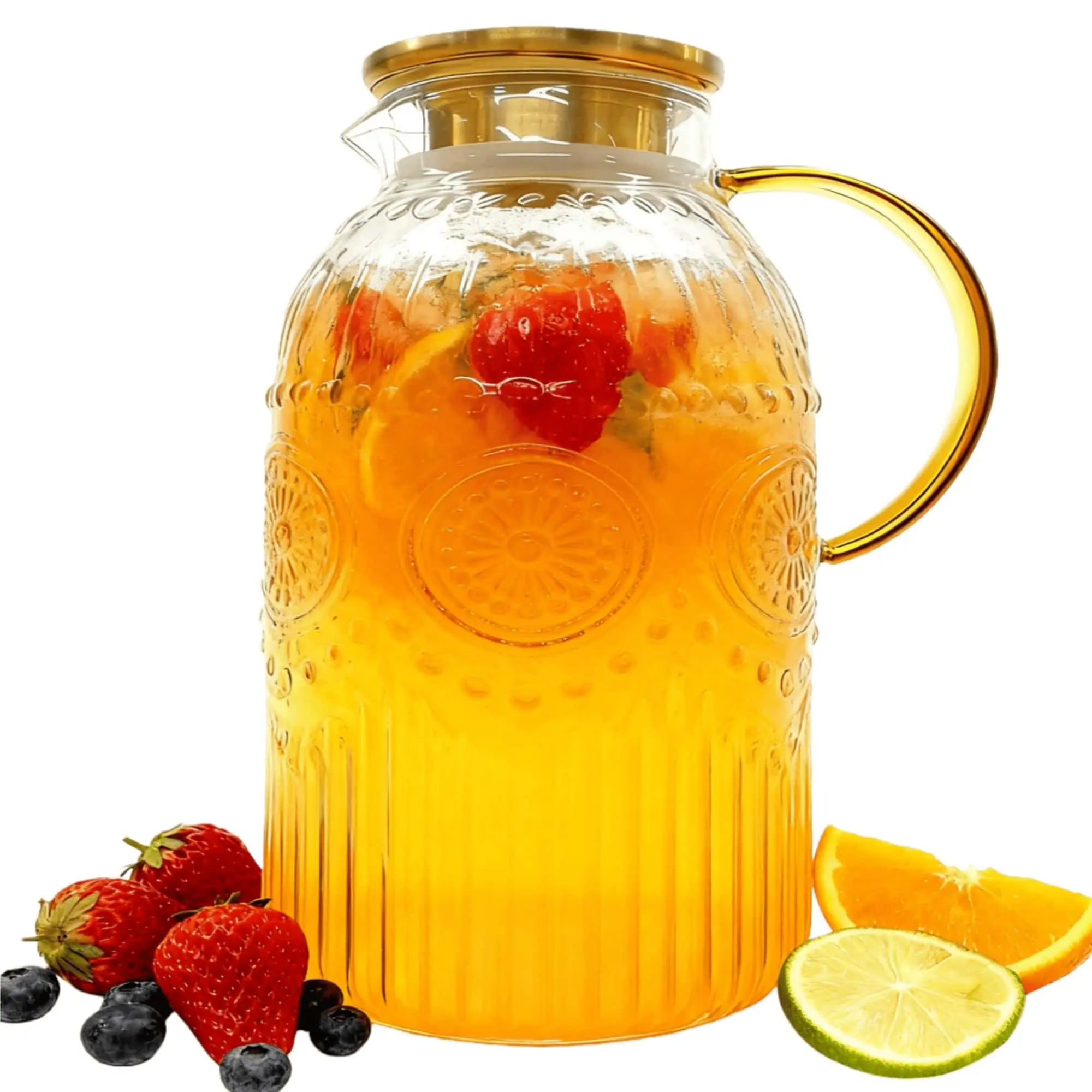 Amzcku Glass Pitcher with Lid, 1 Gallon/128oz Vintage Water Pitcher, Water Carafe for Cold Brew, Coffee, Lemonade, Iced Tea, Beverage, Heat Resistant Water Glass Jug 1Pack