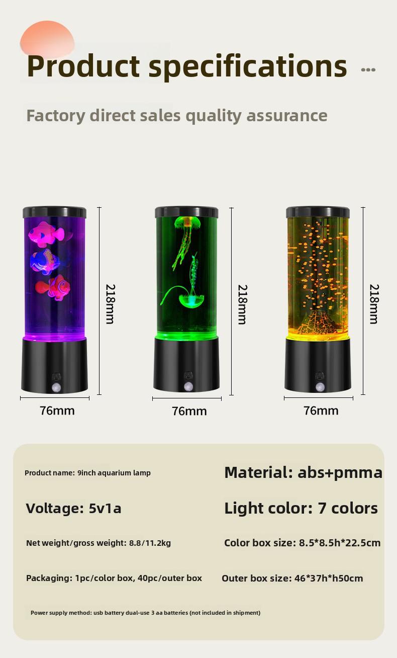 Aquarium Light Jellyfish Small Fish Volcano 3 Options RGB LED Remote Control Fish Tank Decorator Night Light Aquarium Decoration Pet Gift