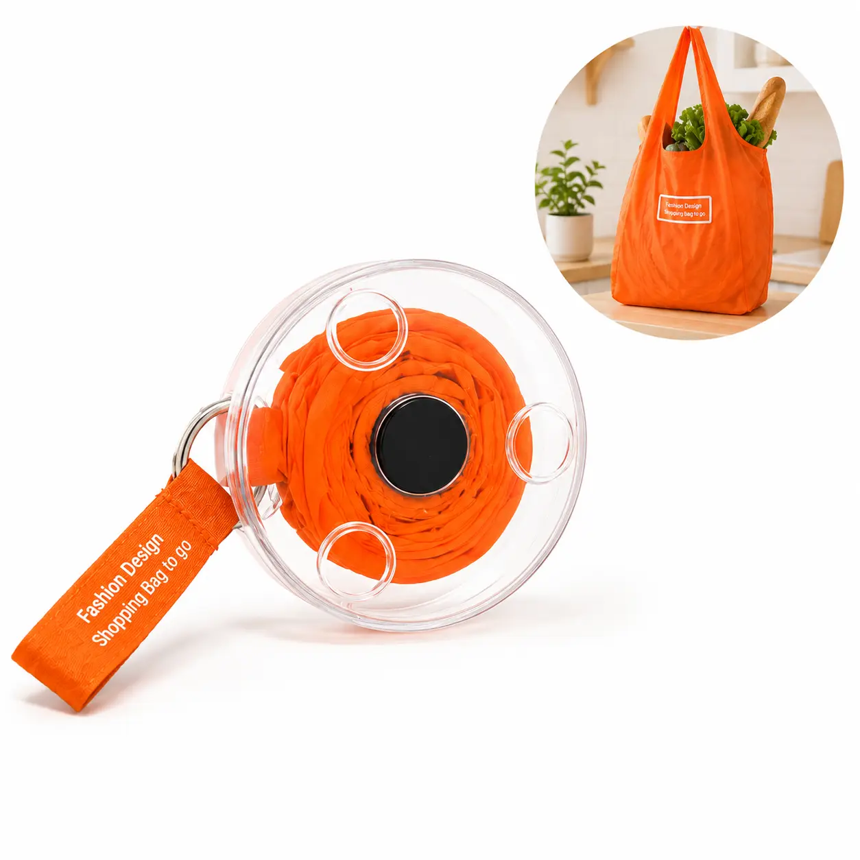 Portable Folding Shopping Bag with Mini Case, Reusable Grocery Tote Bag, Compact Clip-On Bag for Travel, Car, Purse & Everyday Shopping