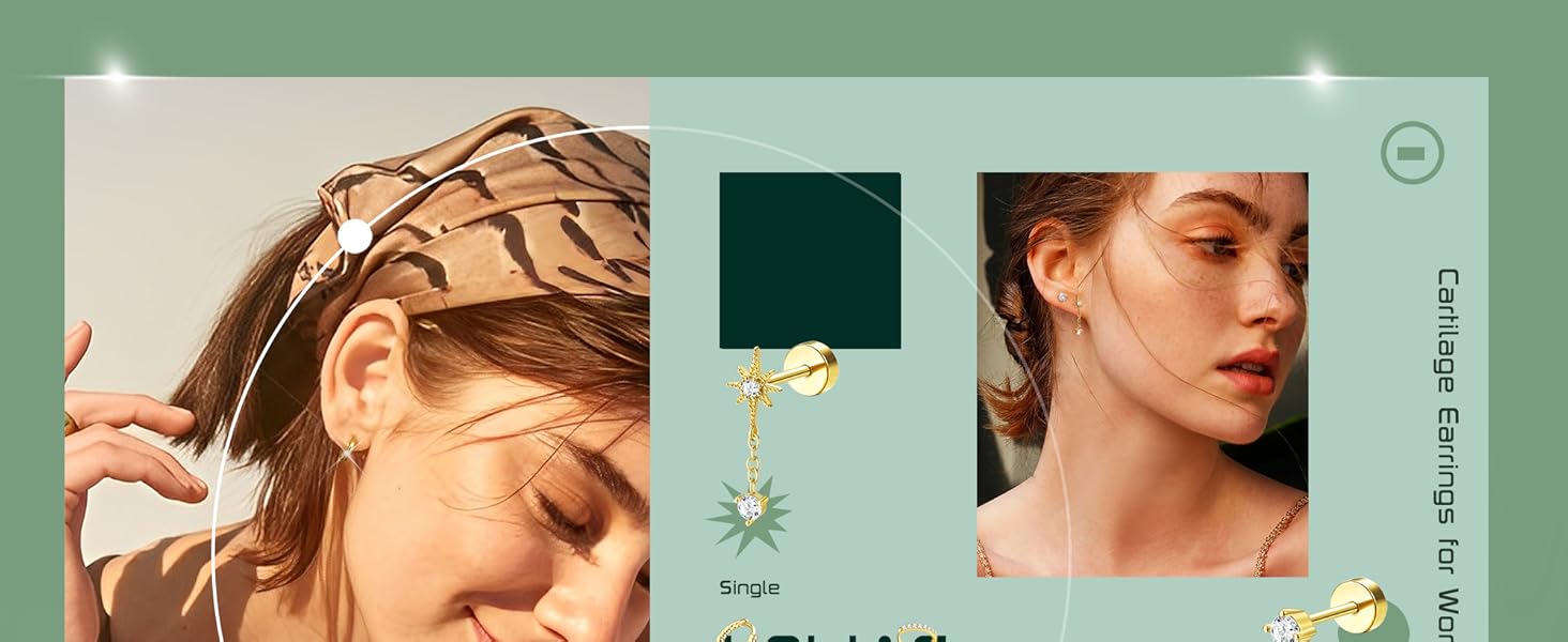 LOLIAS 12Pcs 16Gauge Cartilage Earrings for Women Flat Back-Hypoallergenic Surgical Stainless Steel Stud Hoop Cartilage Earring Set Daith Conch Tragus Helix Piercing Jewelry Single PC