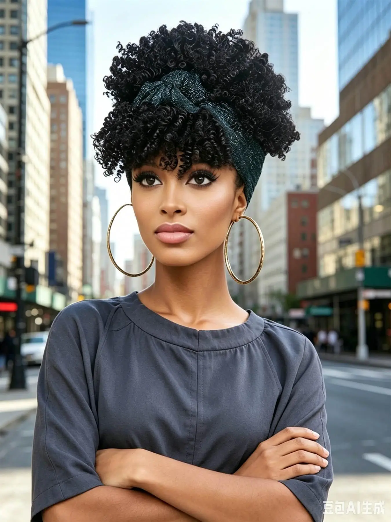 KAIRIYA 2-in-1 Afro Kinky Curly Headband Wig for Black Women, Fluffy Ombre High Puff & Turban Wrap, Synthetic Hairpiece for Holiday Parties, Music Festivals & Festive Celebrations Style