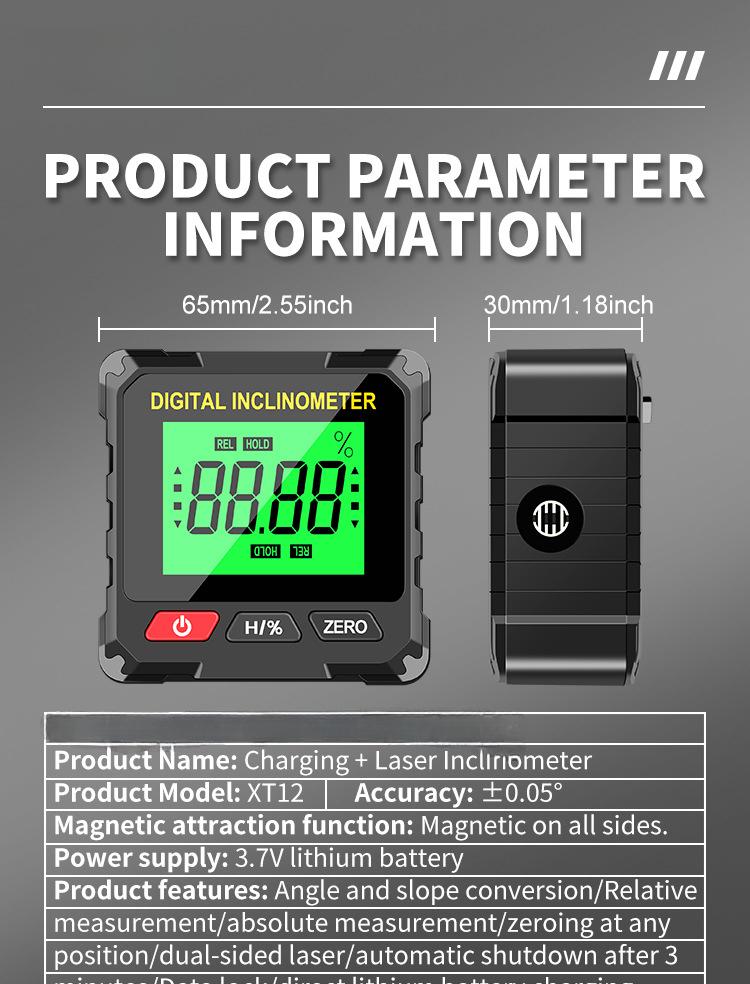 Measurable Four-Side Strong Magnetic Level Slope Straight Line Laser Goniometer Multifunctional Digital Display Inclinometer Multifunctional Stud and Wire Finder electronic laser Self-Leveling Rechargeable