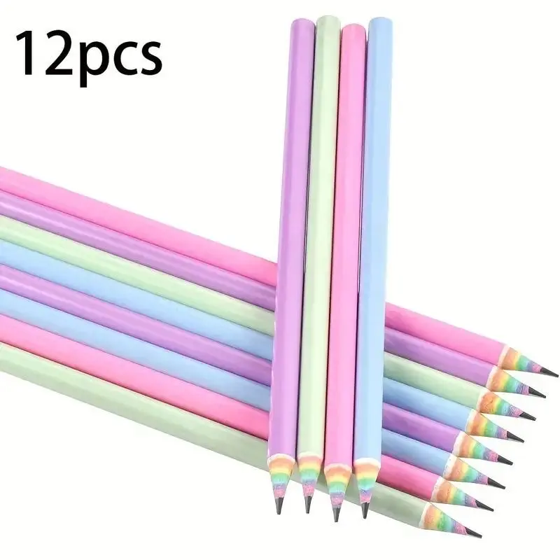 12-Pack Rainbow Recycled Paper Pencils Hb, Pre-Sharpened Wooden Case, Anti-Break Graphite Pencils, School Supplies for Students