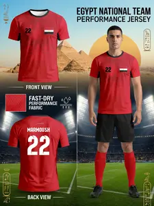 2026 Special Edition Egypt National Football Team Quick-Dry Mesh Short Sleeve T-Shirt, Men's Sporty Training Wear, All-Over Print, Slim-Fit