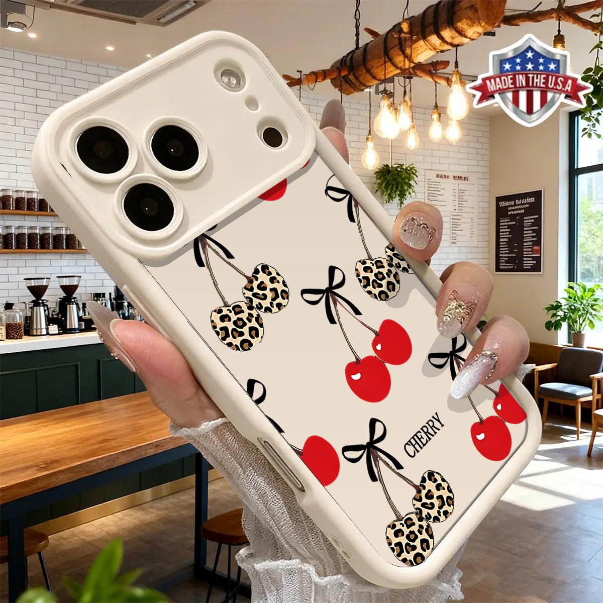 Elegant cherry pattern phone case,anti yellowing electroplating ultra-thin TPU material, suitable for iPhone 17Pro Max Air 16 15 Plus 14 13 12 11 XR XS durable tpu cover shockproof anti-fall phone case