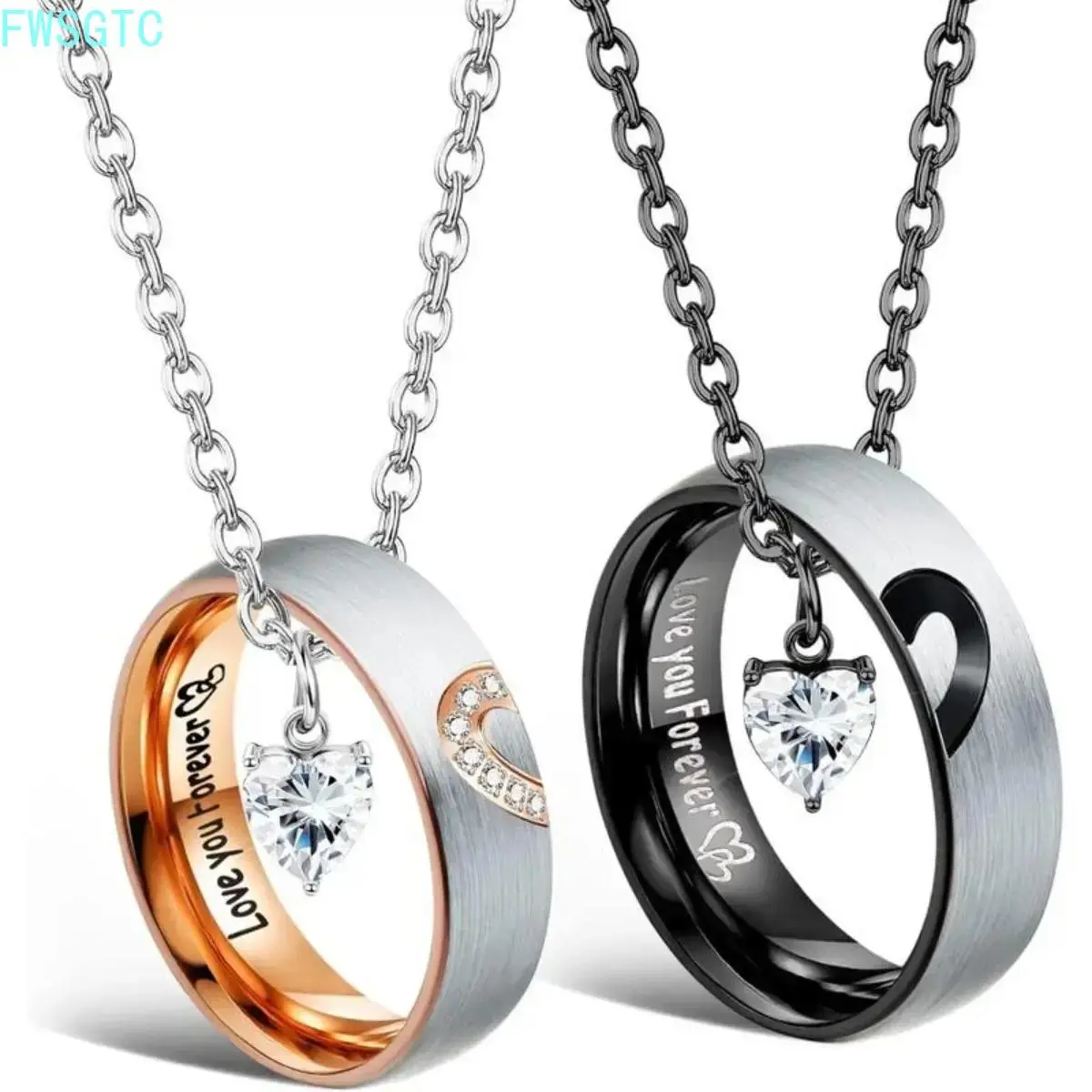 Matching Couple Necklaces Set - Stainless Steel, Non-Fading Promise Ring Pendant, Unisex Daily Casual Chain Jewelry for Love & Anniversary Travel, Men’s & Women’s Sports & Outdoor Costume Accessory, Classic