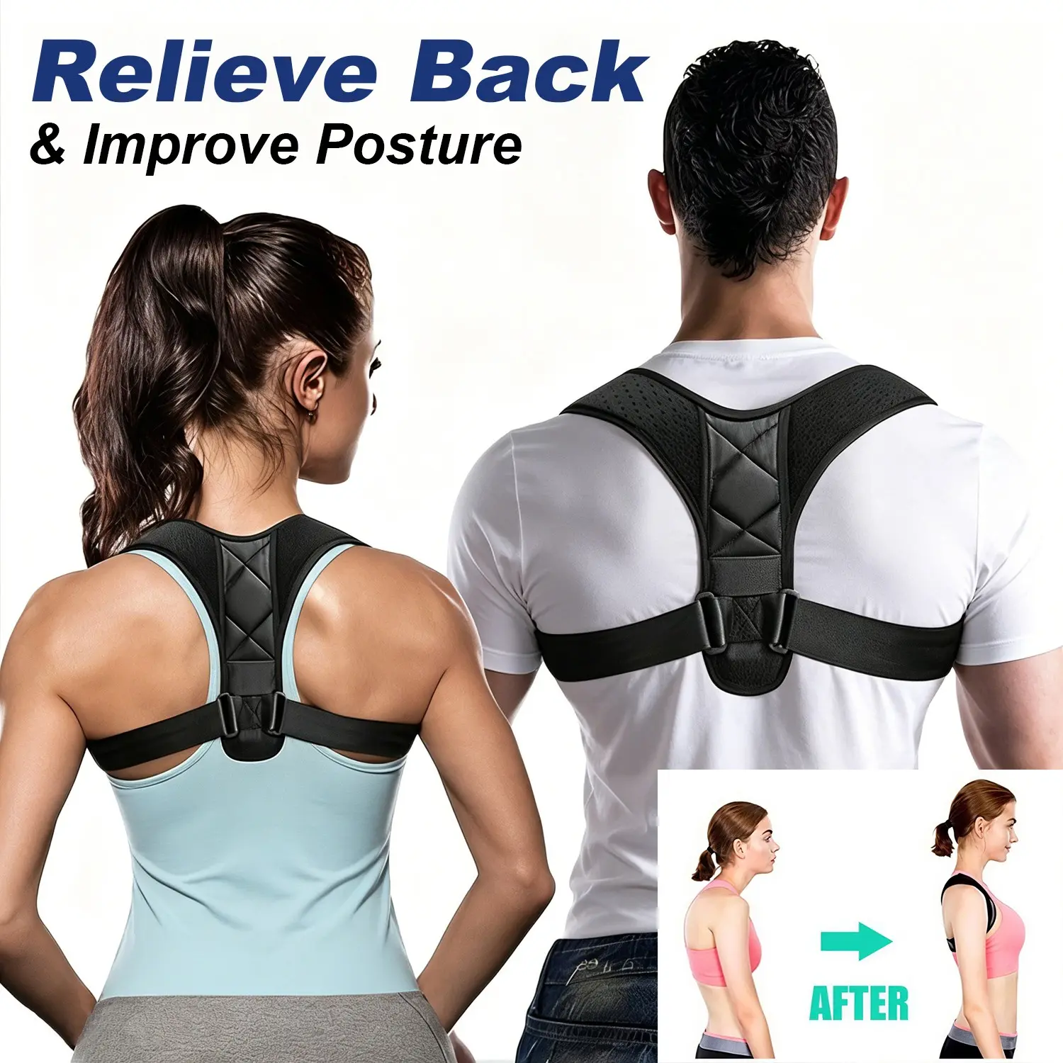 1PC Adjustable Posture Corrector Back Brace for Men & Women, Upper Back Shoulder Straightener, Clavicle Spine Support for Neck & Shoulder Relief, Breathable Comfort Brace to Fix Slouching & Rounded Shoulders, Adjustable Posture Trainer