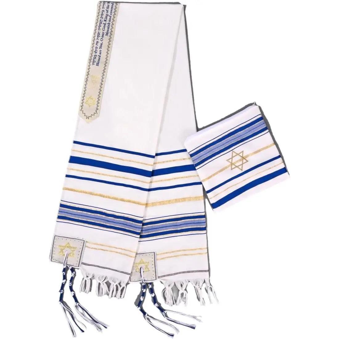 Blue Men's Prayer Shawl Scarf Christian Jewish Tallit Tzitzit, Rainbow Jerusalem Israel Design ClothGift