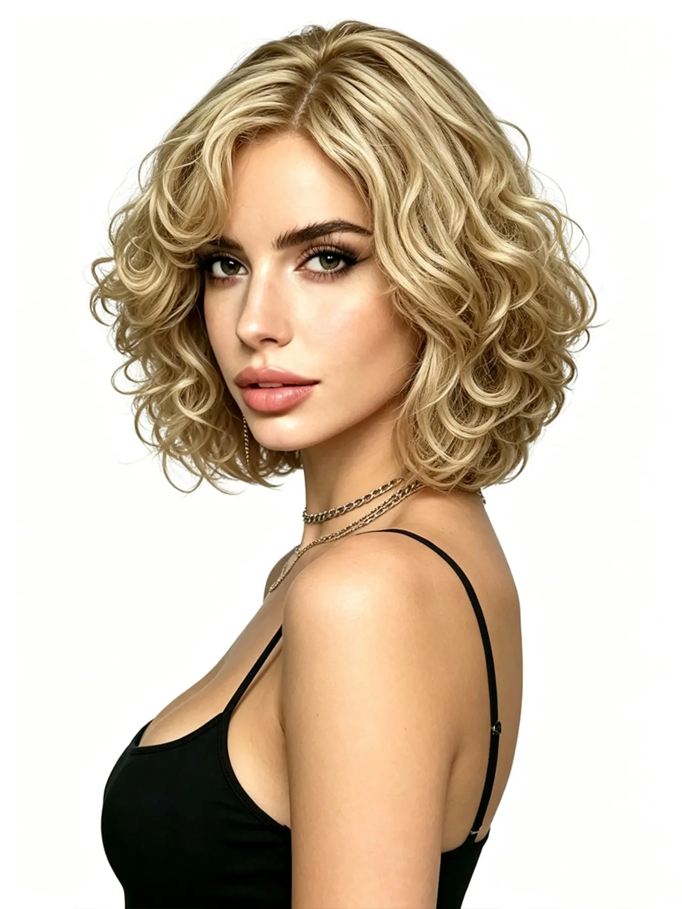 Synthetic Wig for Women, Heat-Resistant Curly Hair Extension, All Seasons Wear, Coily Texture, Highlighted Style