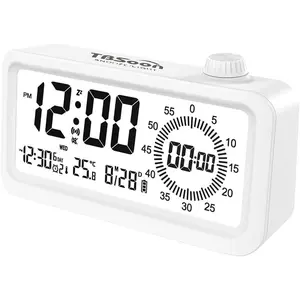 [4 in 1] Alarm Clock+Timer+Thermometer+Calendar, Large Screen, Loud Sound, 3 Reminder Alarms, Snooze Mode, Temperature Care, Background Light, Cooking Timer, Office and Working Timer