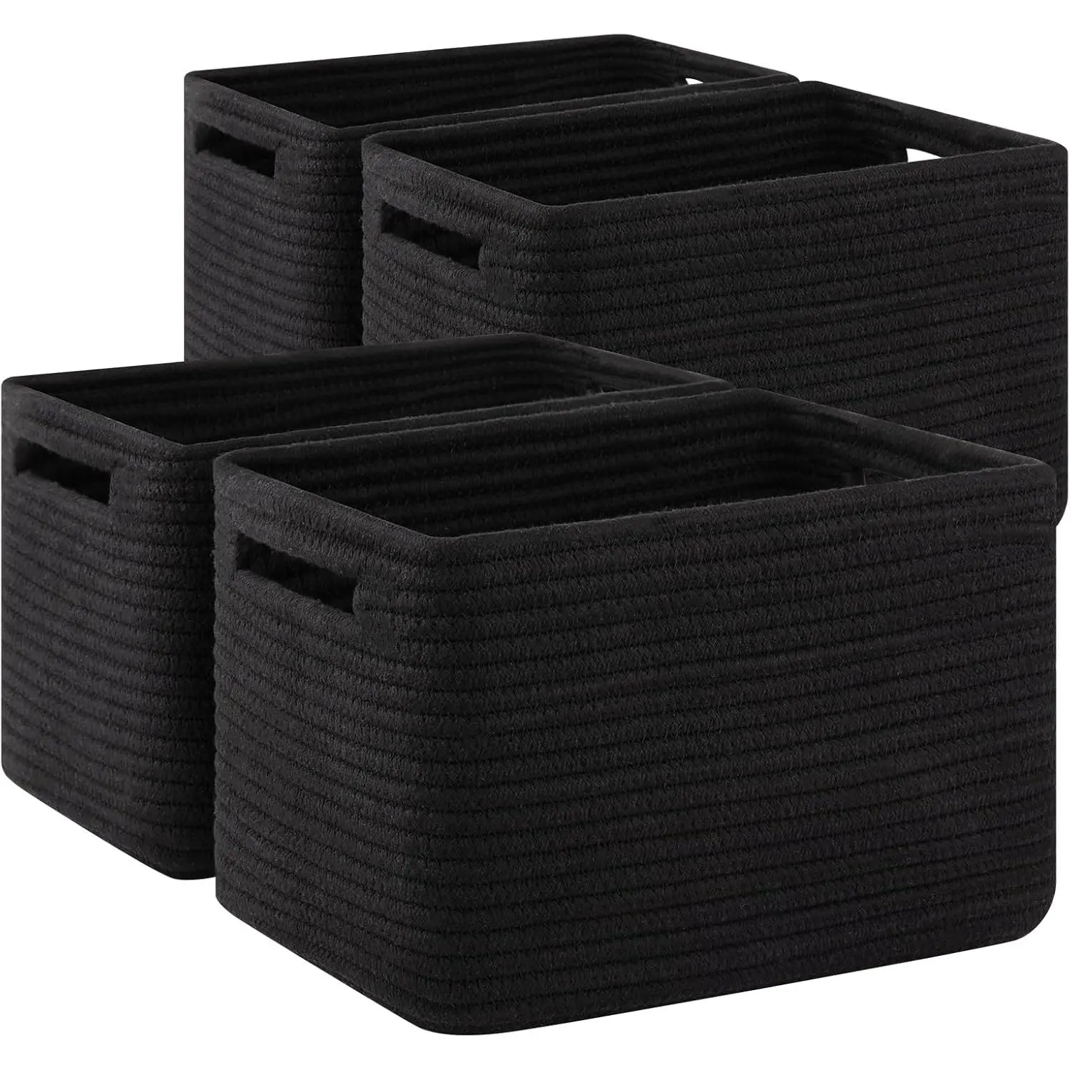 4 Pack Storage Baskets for Organizing Toys, Towels, and Clothes, Woven Basket for Shelves, Sturdy  Cube Bins for Storage, 13''L x9''W x7.8''H, Black