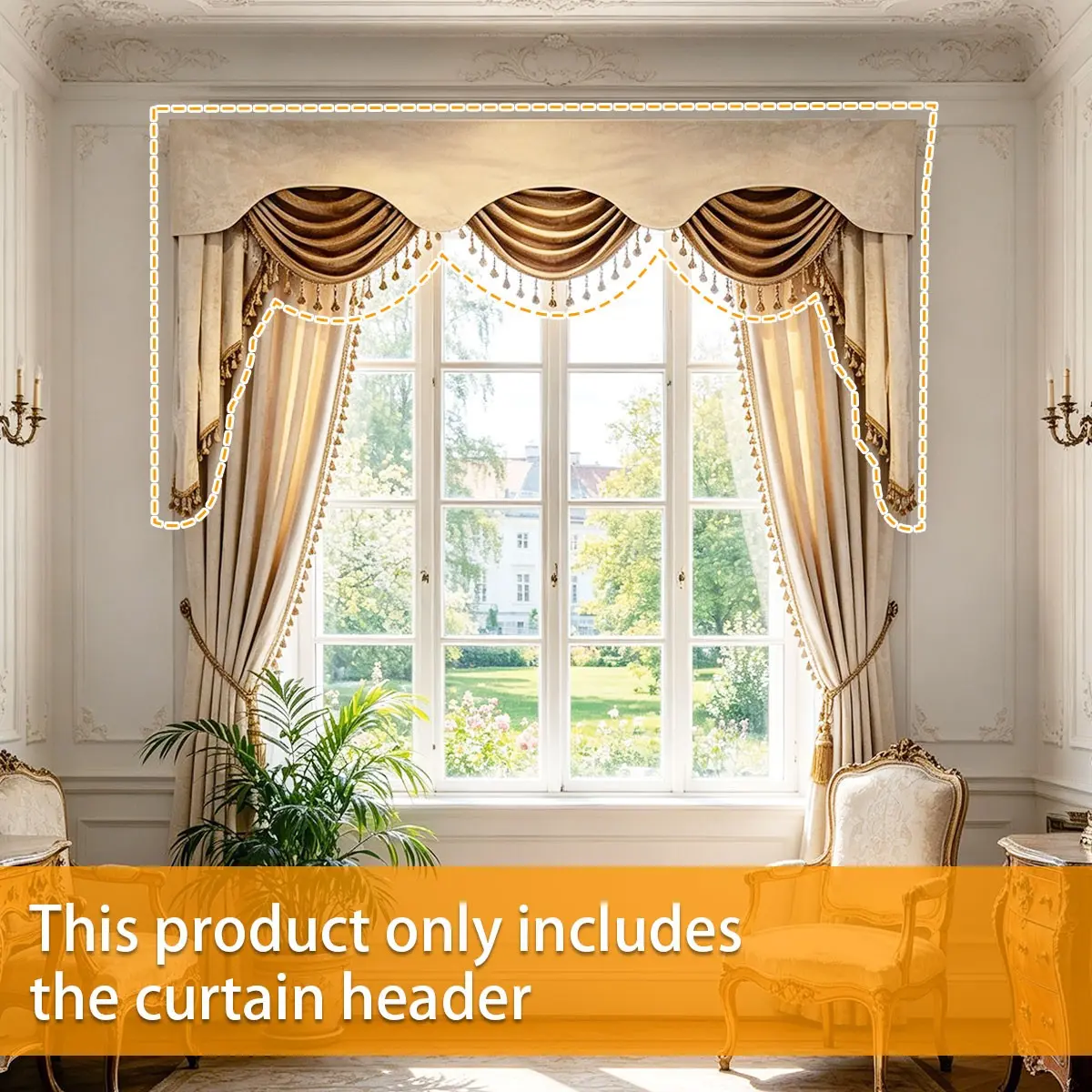 European Luxury Gold Velvet Curtain Header, Customizable Floor-To-Ceiling Window Drapery, American Style Crystal Tassel Decorative Curtain, Home Decorative Curtain