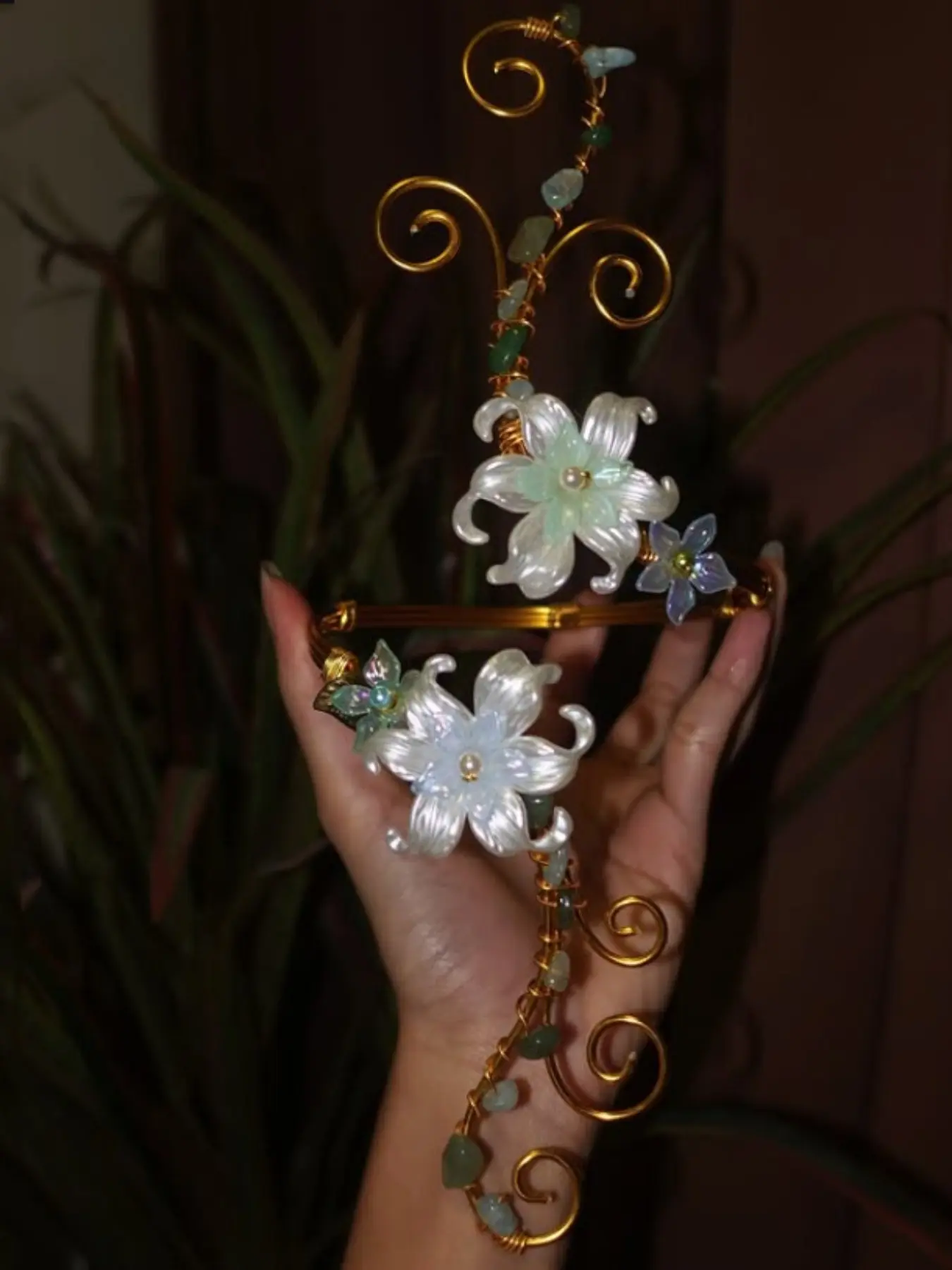 Three-Color Flower Metal Arm Ring 3D Glass Flower Sweet Cool Style Adjustable Line Summer Streetwear Accessory