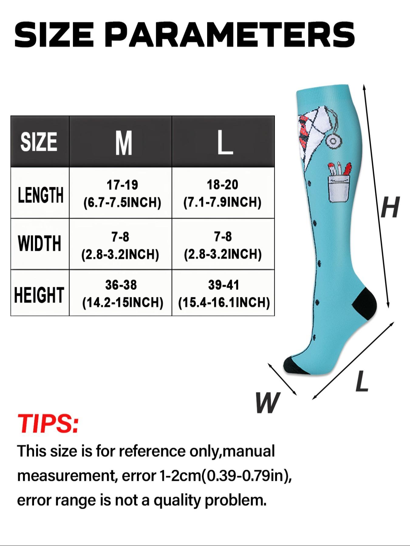 6 pairs of men's and women's compression socks wide calf booster socks, for circulation, running, nurses, pregnant women, various colour patterns available, gift for nurse doctor, Sports Athletic Socks