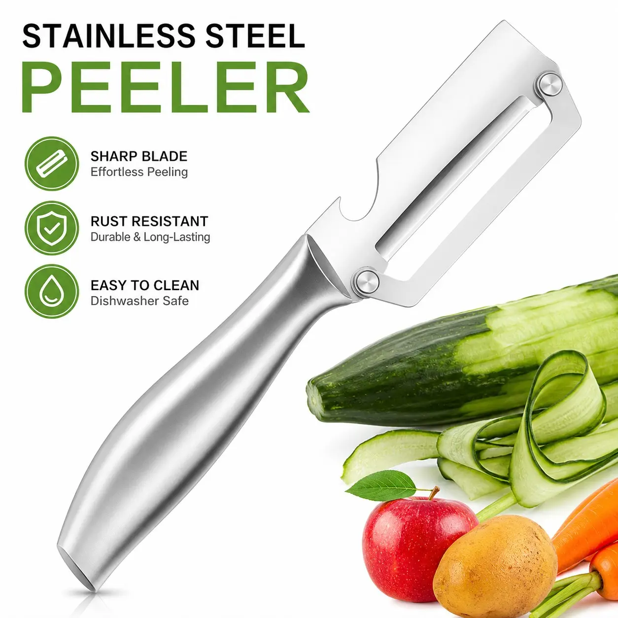Heavy Duty Vegetable Peeler - Ultra Sharp Stainless Steel Blade | Effortless Hard Skin Removal for Pumpkin Sugarcane | Professional Durable Kitchen Gadget