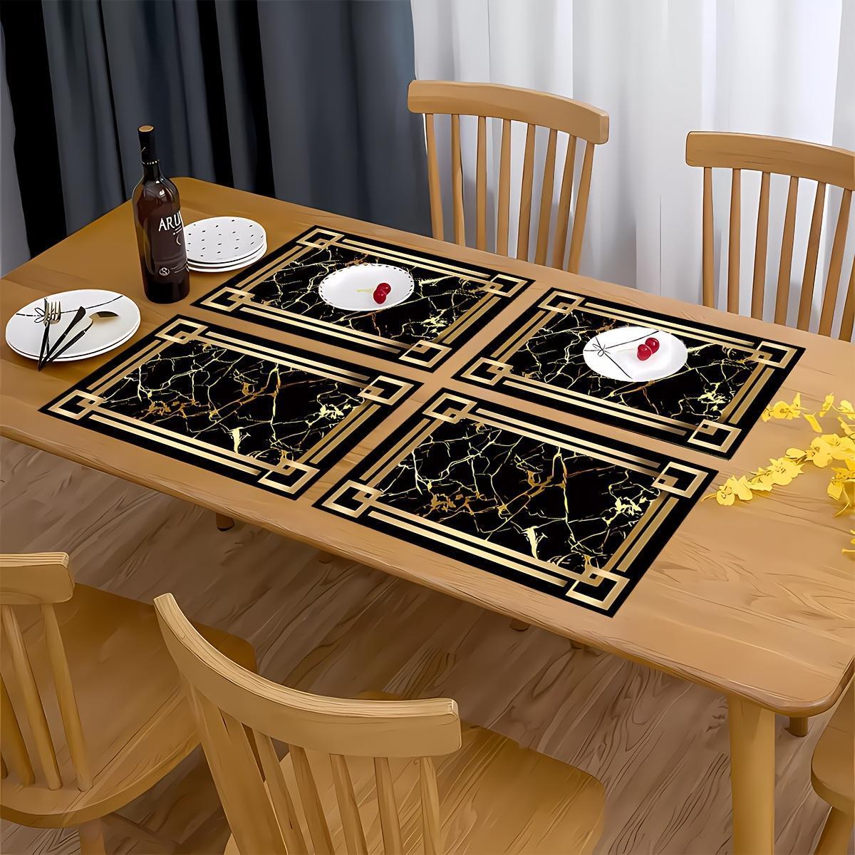 4pcs Black Golden Element Patterned Tableware Mats - Table Mats, Coasters, Placemats for Kitchen Dining Tables, Party Decoration
