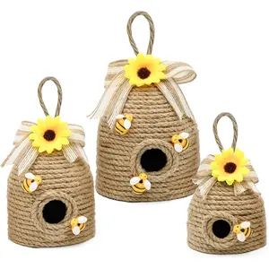 3 Pack Bee Hive Decor, Farmhouse Bumble Bee Decorations with Sunflower, Rustic Tiered Tray Tabletop Decor for Home Kitchen, Spring Summer Bee Theme