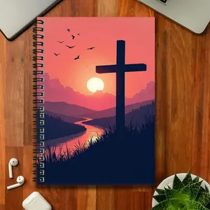 A religious-style spiral notebook with a sunset landscape and cross pattern, a great aid for work and study, perfect for recording daily plans and diaries. Exquisite cover, reliable quality, great for graduation gifts, birthdays, or everyday use as a note