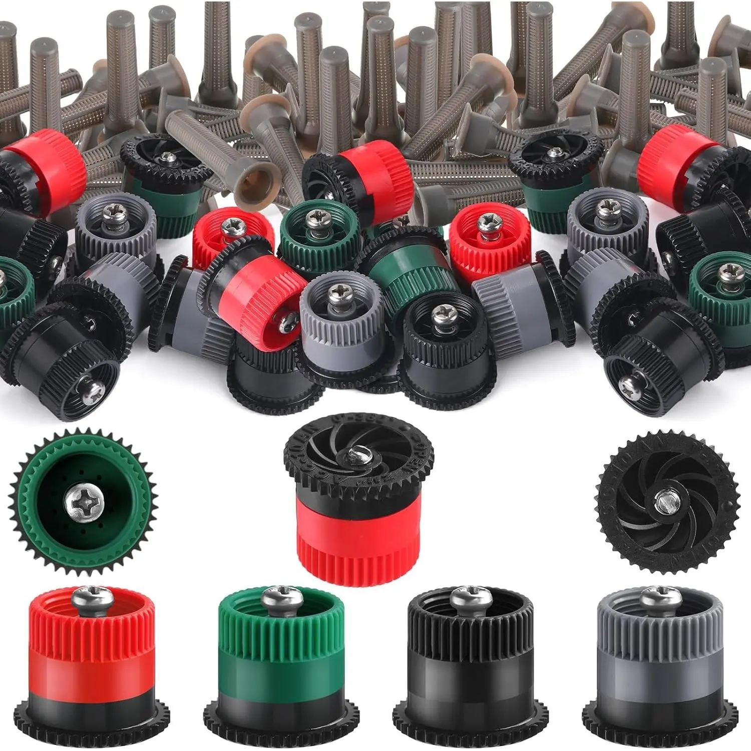 16 Pcs Variable Arc Nozzle Radius High Efficiency Replacement Pop up Sprinkler Heads Compatible with Rainbird, Hunter, Orbit Pop-up Sprinklers (10/12/15/17 Van,Red,Green,Black,Gray)