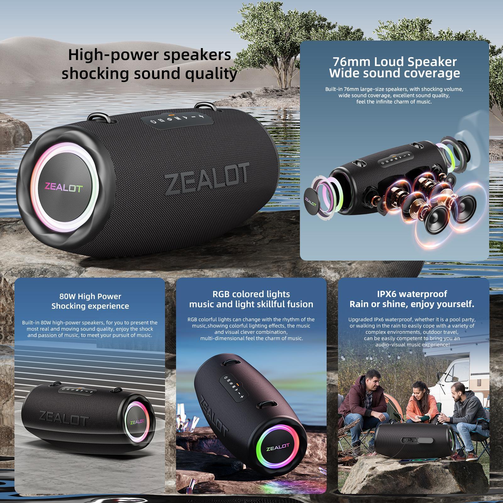 ZEALOT S87 Portable Wireless Speaker, 80W High Power Waterproof