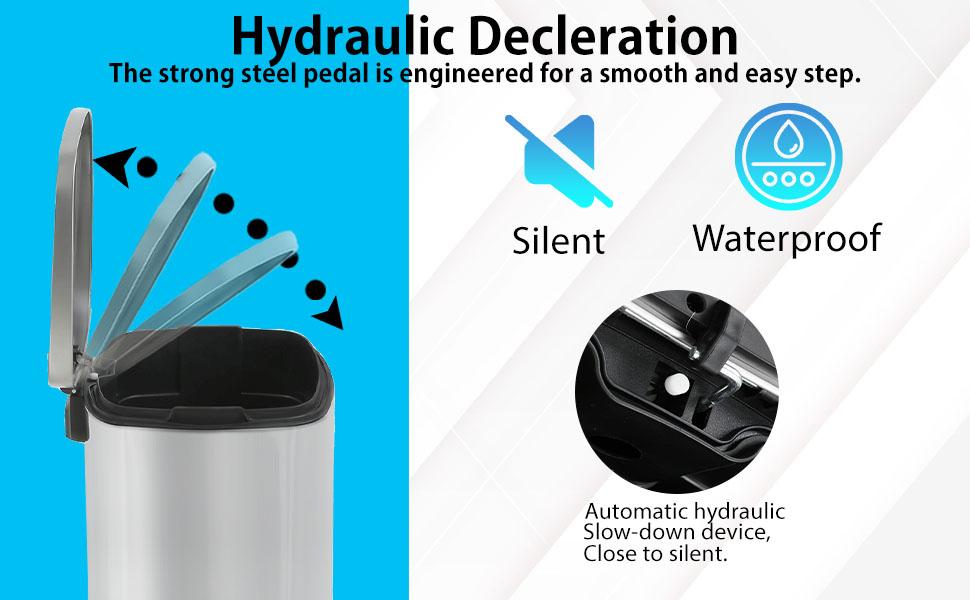 PLL 13 Gallon  in Home Recycling Bin Kitchen Stainless Steel Recycling Bin with Lid Removable Inner Bucket Foot Pedal Soft Close for Office Home Kitchen Garbage Can Trash Bin