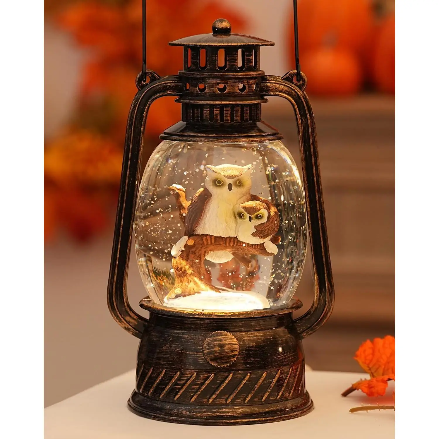 Snow Globe Christmas Decorations - Musical Christmas Snow Globes with 6H Timer,Owls Family Scene Snow Globes Lantern USB or  ,Christmas Decorations Decor for
