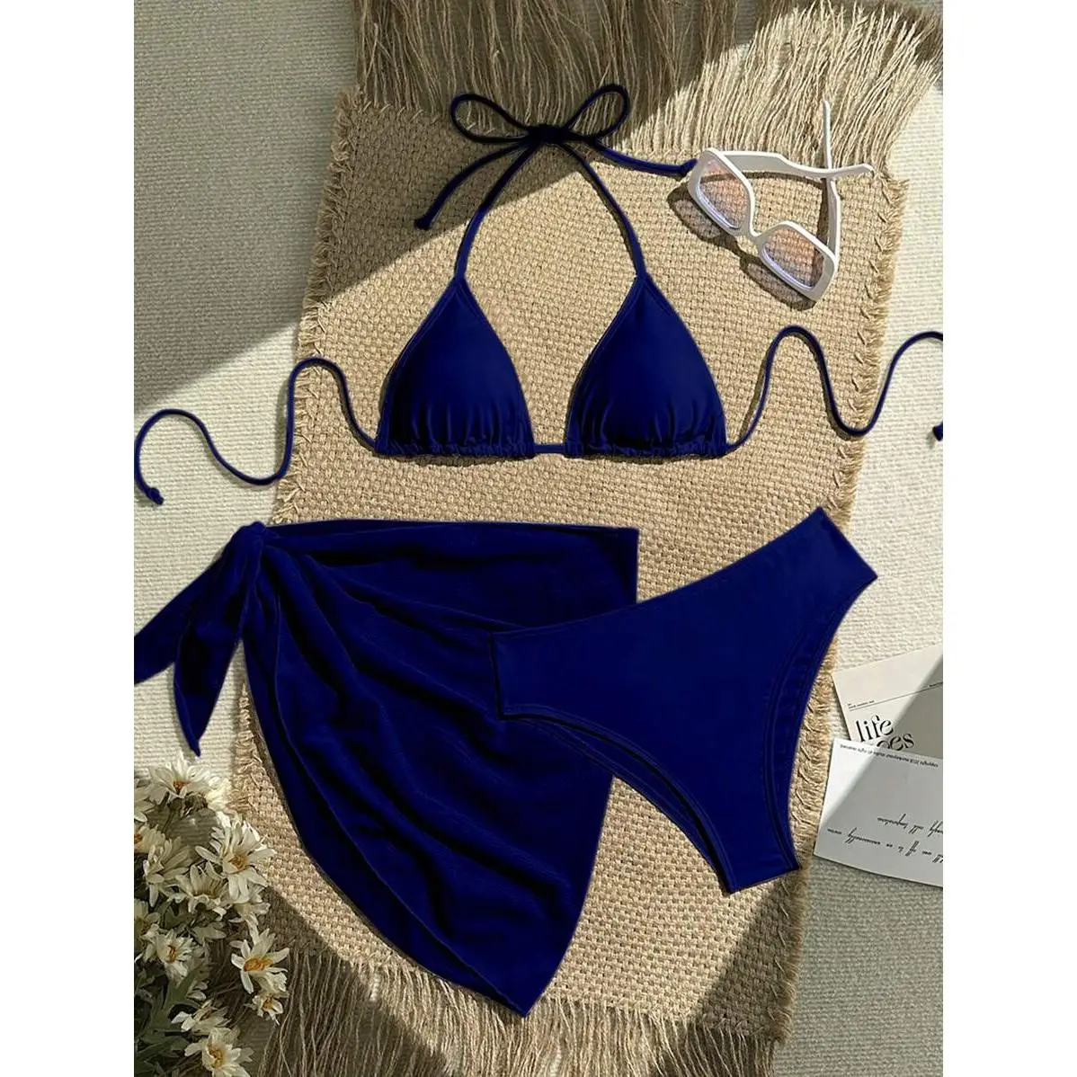 Swim 3Pcs/Set Solid Color Bikini Set For/For Summer Vacation