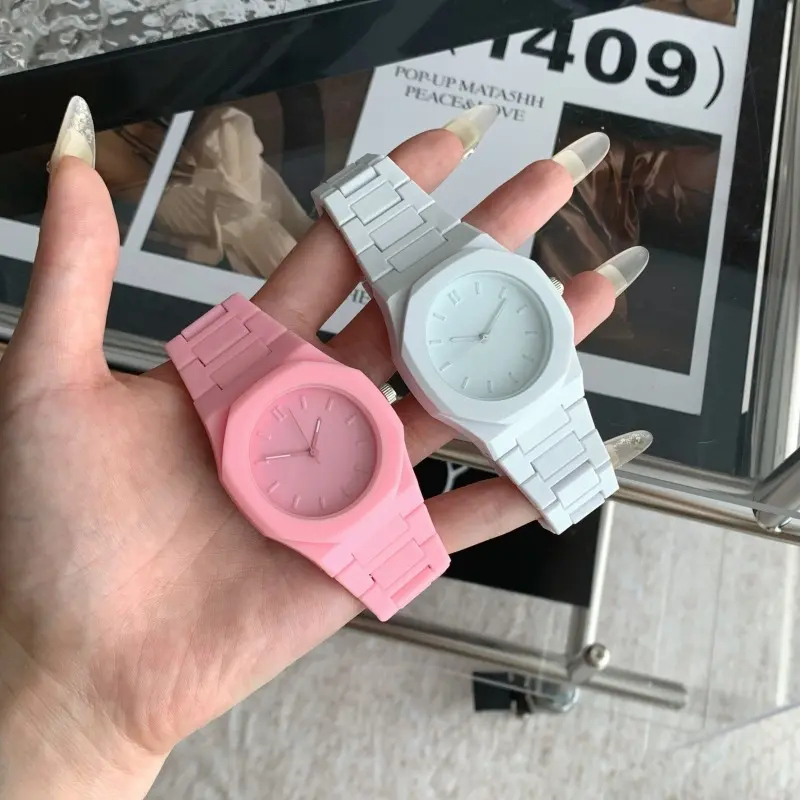 Unisex Minimalist Analog Quartz Wristwatch, Octagonal Solid Color Silicone Band Watch, Plain Dial Casual Fashion Watch With Multiple Color Selections