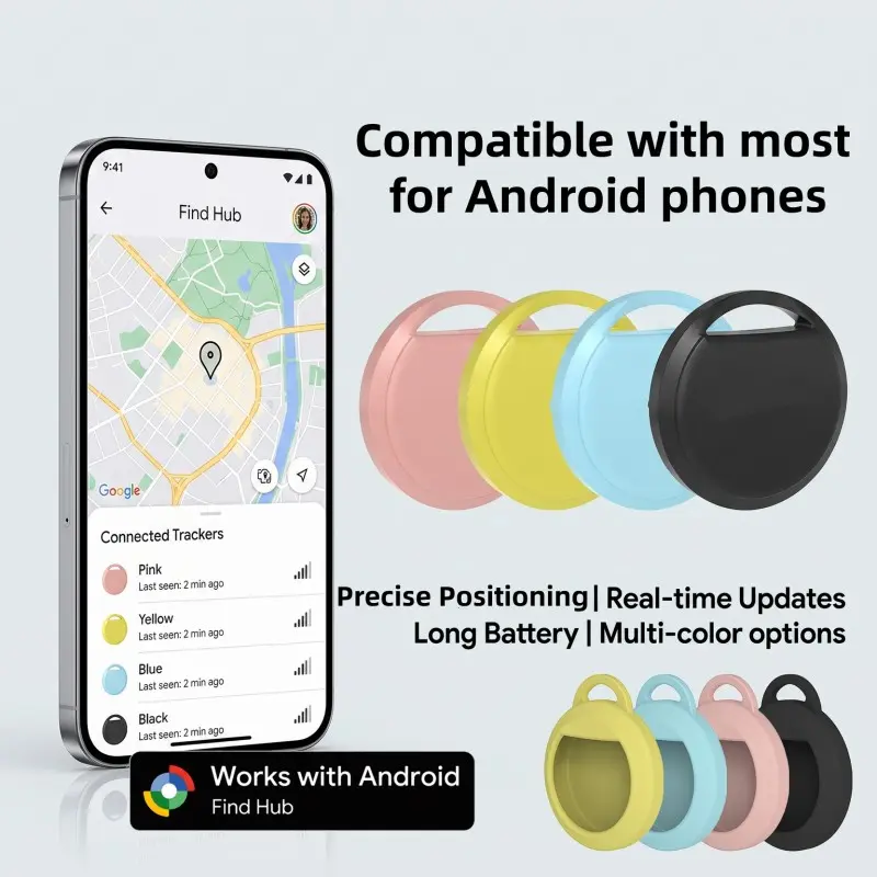 4-Pcs Mini Wireless Portable Item Tracker, Smart Anti-Lost Device, Accurate Positioning, Compatible with Android Find HUB, Key Finder, Pet Locator