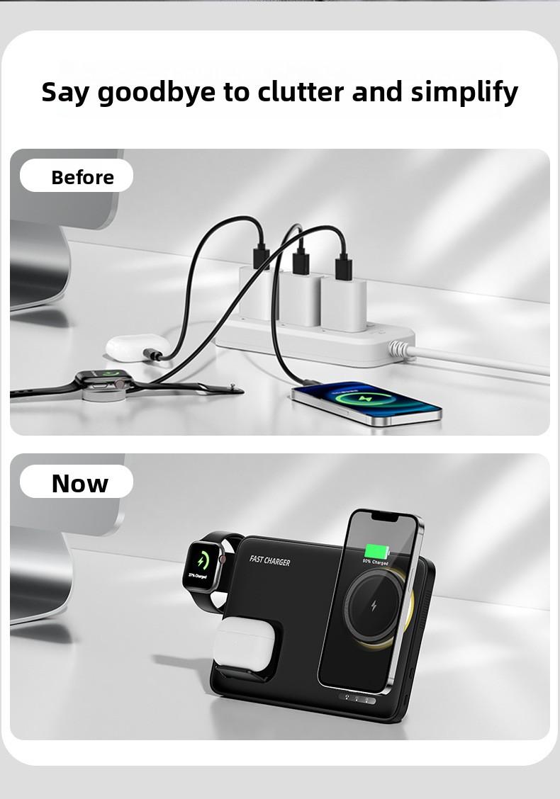 New foldable magnetic three-in-one wireless fast charger suitable for Apple phone stand wireless charging