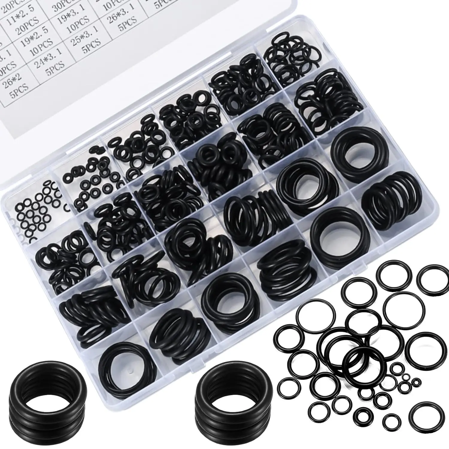 360 count O Ring  Kit,Rubber Washer Orings, Black 24 Sizes  Washer O Ring Kit for Faucet, Hose, Automotive, Air Gas Plumbing Sealing Repair O Rings