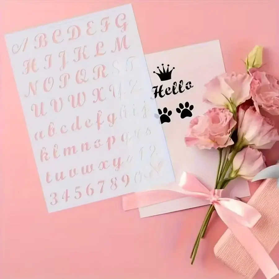 9-Piece Letter and Number Templates, Reusable Plastic Calligraphy Stencils, 12.7x17.78cm, Ideal for Notebooks, Journals, DIY Decorations